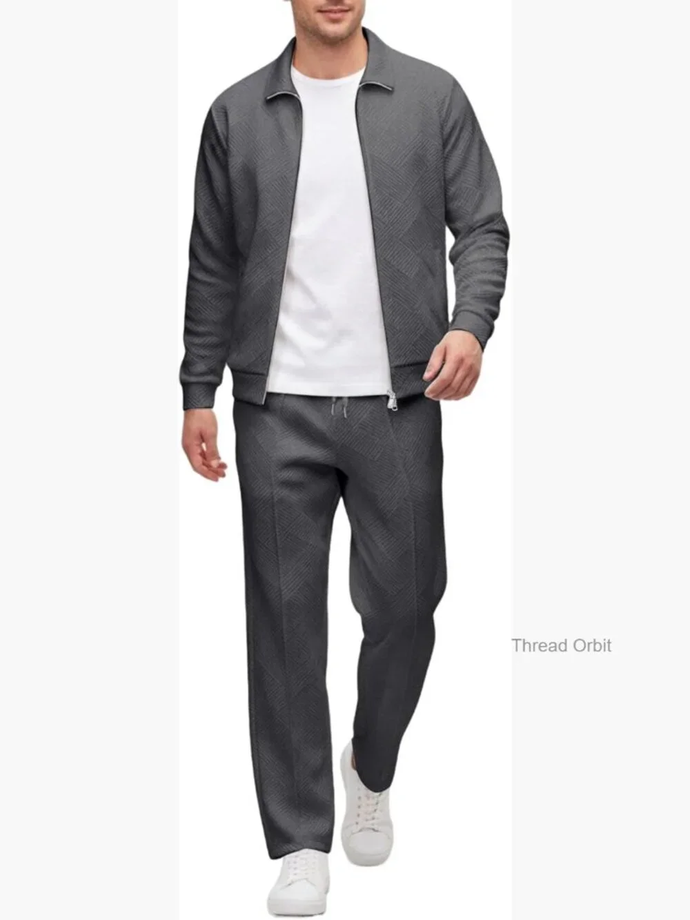 Men's 2 Piece Tracksuit Set Casual Jacquard Full-Zip Jacket & Jogger Pants